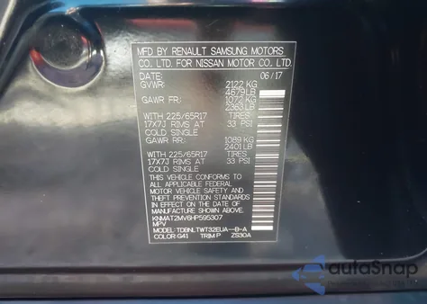 2017 Nissan Rogue Sv z USA, uszkodzony, nr VIN KNMAT2MV6HP595307